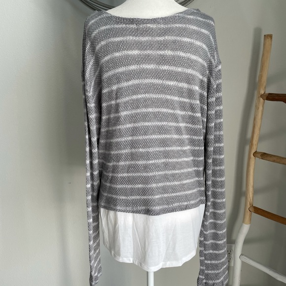 Thyme and Honey soft gray striped long sweater shirt - Picture 3 of 5